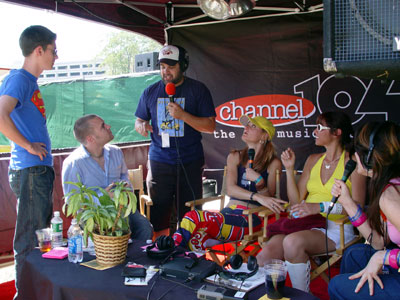 Monica Salci and her band doing radio interview in San Jose.